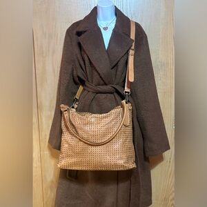 Platania Tan Italian Leather Large Studded Convertible Cross-Body Tote